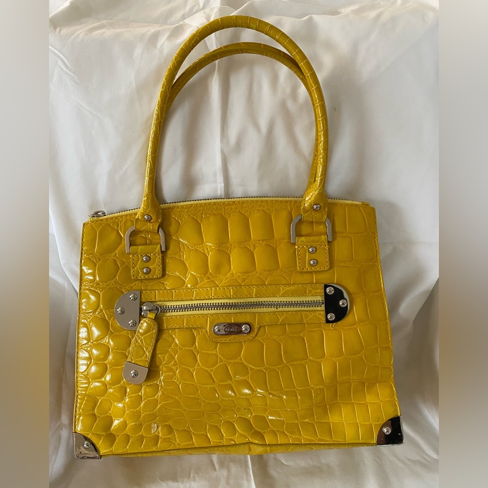 Yellow patent leather faux alligator RAFE handbag